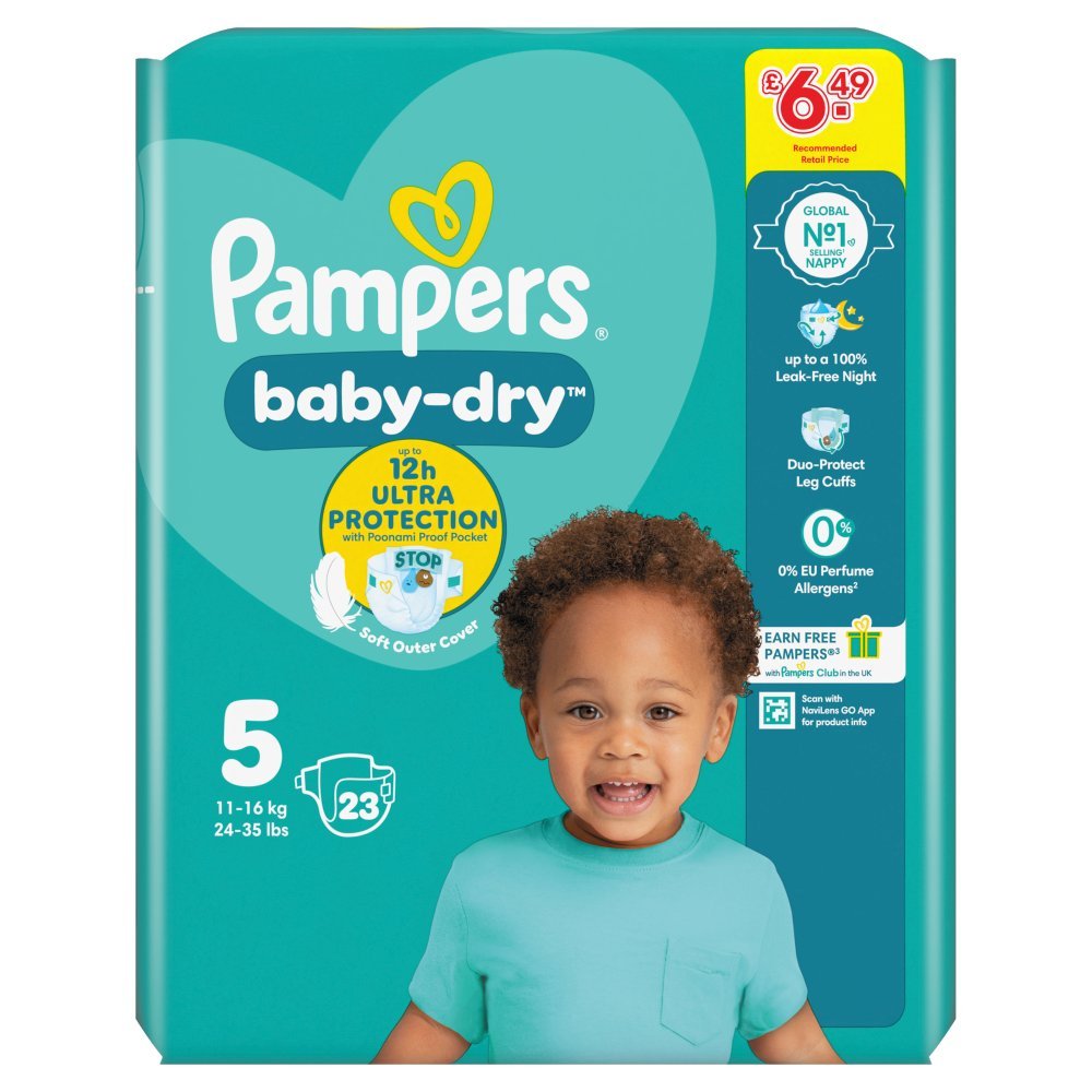 Pampers Baby-Dry Size 5, 23 Nappies, 11kg-16kg