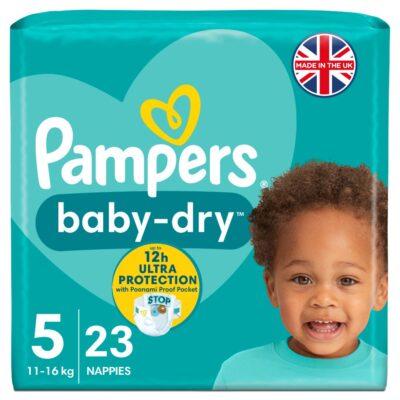 Pampers Baby-Dry Size 5, 23 Nappies, 11kg-16kg