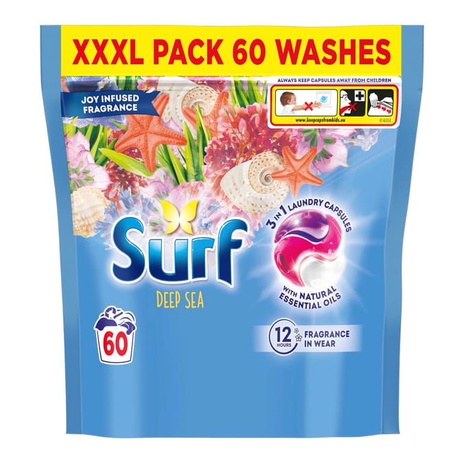 Surf 3 in 1 Laundry Washing Detergent Capsules 60 washes - Deep Sea