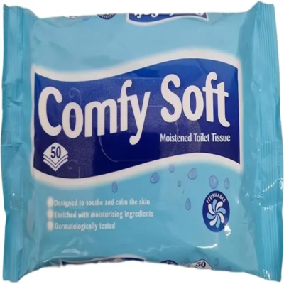 Comfy Soft Flushable Toilet Wipes - 50 Wipes